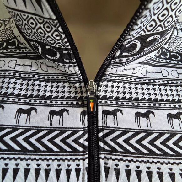 Kerrits Equestrian Zip Up Riding Jacket Top Large Black White Long Sleeve Print - Picture 4 of 13